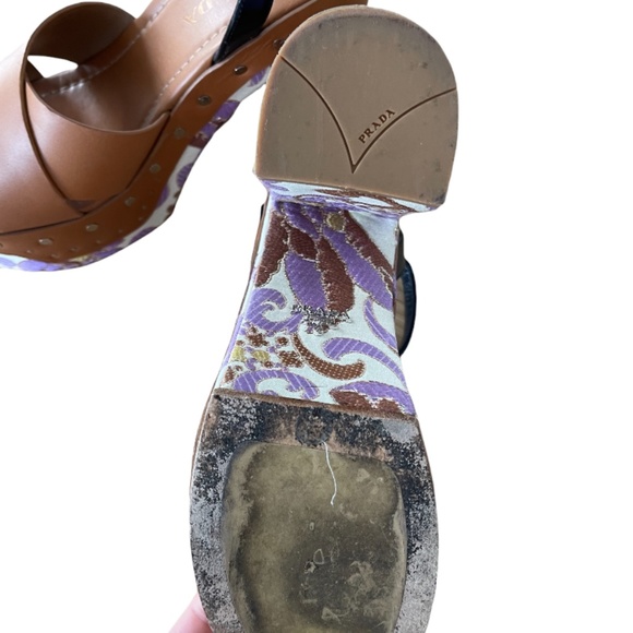 PRADA [RARE] Spring 2015 Leather/Brocade Platform Sandals - Picture 14 of 15
